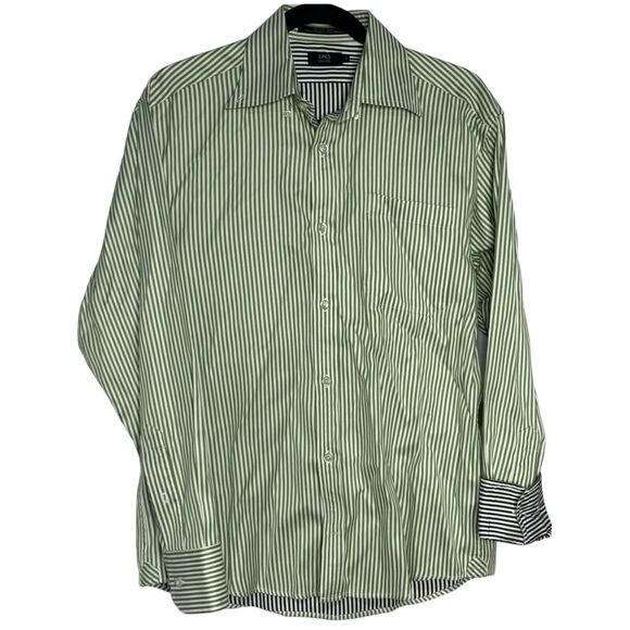LINCS David Chu Mens Green Stripped Flip Cuff Sm Button Down Long Sleeve Shirt - Picture 2 of 5